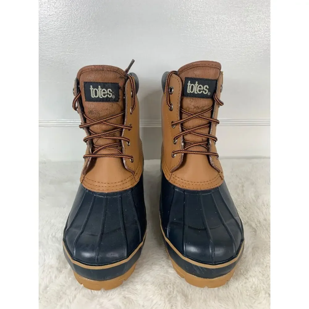 Totes Womens Brown & Navy blue Winter Waterproof Duck Boots Size 7M